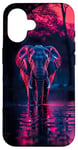 Coque pour iPhone 16 Bleu foncé éléphant rose