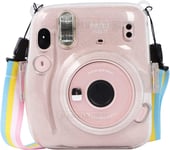 Étui de Protection et de Transport Compatible avec Fujifilm Instax Mini 11/9/8/8+ Instant Photo avec Pochette pour Accessoires et bandoulière réglable. (Verre Clair)