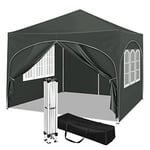 WOLTU Pop-up Gazebo, Gazebo with Sides 3m x 3m, Folding Event Shelter for Outdoor, Garden, Camping, Height Adjustable, Waterproof, UV-Protection, with Carry Bag, Grey