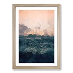 Big Box Art Ocean Beneath a Peach Sky in Abstract Framed Wall Art Picture Print Ready to Hang, Oak A2 (62 x 45 cm)