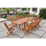 Lubok : Salon De Jardin Teck Huilé 8 Personnes - Table Rectangle + 6 Chaises + 2 Fauteuils