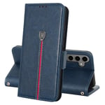 Coque pour Samsung Galaxy S24 FE, Rabat Portefeuille Cuir Etui, Magnétique Silicone TPU Bumper Housse, Porte Cartes avec Support Pochette Cover, Antichoc Case pour Samsung Galaxy S24 FE Bleu