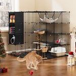 YITAHOME Large Cat Cage with Storage Cube, DIY Indoor Catio Cat Enclosures Metal Cat Playpen with Large Hammock for 1-4 Cats, 4-Tiers Cat Kennel for Cats, Bunny, Chinchilla, Black, 140 x 140 x 140 cm