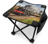 Tabouret de camping Steam Train Small Camping Stool Fishing Travel Outdoor Folding Stool Portable Oxford Cloth Slacker Stool with Side Pocket for Camping Walking Hunting Hiking Picnic Garden BBQ