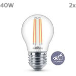 Philips - ampoule led Sphérique E27 40W Blanc Chaud Claire, Verre, Lot de 2