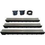 Jardibric - 3 Caniveaux de 1m + 3 grilles + 2 obturateurs+1connecteur Dim intérieur l 92mm x h 66mm Dim Extérieures de l 121 mm x h 84 mm - Classe