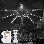 Patio Umbrella String Lights,KINGCOO Waterproof 104LED Umbrella Light Remote Control 8Modes Battery Operated Hanging Light Decor Pole Lights for Outdoor Patio Umbrellas Camping Tents (Cool White)