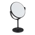 Relaxdays Miroir cosmétique grossissant 2X, sur Pied, Deux Faces, pivotant à 360°, Rond, HxLxP 27,5 x 18 x 10,5 cm, Noir