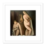 Kremlicka Three Women In Bath Painting 8X8 Inch Square Wooden Framed Wall Art Print Picture with Mount