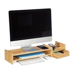 Relaxdays Support pour Moniteur en Bambou, rehausseur d’écran, Tablette PC, Espace Rangement, HLP 12x70x19 cm, Naturel