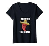 Womens I Survived Carolina Reaper Spicy Chili Red Pepper Hot Sauce V-Neck T-Shirt