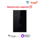 TUYA-Joli d'éclairage intelligent WiFi,1,2,3/4 gangs,US,besoin de melon al line,panneaux muraux tactiles,maison intelligente via Alexa Google Home - Type 2Gang Black