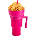 Snack- och Dryckeskopp 2 i 1, Stadium Tumbler, Snackkoppskål med Sugrör, återanvändbar Snack och Pink