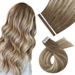 Moresoo 55 cm Extension Cheveux Naturelles Adhesif Balayage Extension Adhesive Cheveux Naturel Brun Clair et Blond Platine Ombre Bande Adhesive Extension 10Pcs/25g #8/22/8