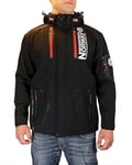 Geographical Norway Tyreek Men Veste Softshell Capuche Homme Impermeable - Manteau Outdoor Blouson Coupe Vent Tactique Resistant - Randonnee Ski Automne Hiver Printemps (Noir Rouge L)