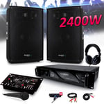 PACK SONO 2400W DJ PA Set BAR CLUB DISCO15B + Ampli AX1000 MyDj + Table de Mixage USB MP3 + Micro Casque Câbles