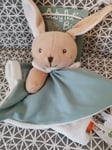 Doudou lapin plat bleu beige blanc Bio Baby Nat neuf