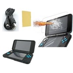 Pack 3 en 1 Nintendo New 2DS XL : Housse silicone Noir - Chargeur USB - Protection écran verre trempé - Straße Game ®