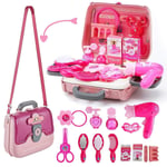 Girls 24 PCs Beauty Set Pretend Play Toy Makeup Cosmetic Hairdryer Make UP Kit