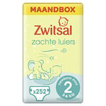 Zwitsal Couche Mini taille 2 (3-6 kg), avec ajustement confortable et doux - 252 couches - Boîte à mois