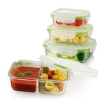 GOURMETmaxx Klick-It Glass Food Storage Containers, Set of 4, Dishwasher, Microwave and Freezer Safe, Lid with Silicone Sealing Ring and 4-Way Click Closure, Lime Green