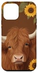 Coque pour iPhone 12 mini Cuir de vache marron Highland Vache Tournesols