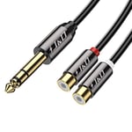 J&D 6.35 mm to 2RCA Cable, Gold Plated Copper Shell Heavy Duty 6.35mm 1/4 inch Male TRS to Stereo 2 RCA Female Splitter Audio Adapter Cable, 25CM