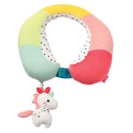 Fehn Licorne Coussin pour le cou - Appui-tête ergonomique avec un animal hochet licorne - pour la voiture, la poussette & le siège d'enfant - pour bébés & jeunes enfants à partir de 6+ mois