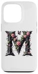 Coque pour iPhone 13 Pro Letter M Initial Floral Monogram Rose Pink Flower Butterfly