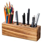 Hoffengwell Porte-stylos de bureau en bois massif, porte-crayons en bois rustique, porte-stylo plume, porte-stylos de bureau pour bureau, support pour stylo plume