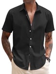 COOFANDY Chemise Homme Manches Courtes Chemise Lin Homme Chemises Habillées Chemises Casual sans Repassage Chemise De Travail Homme Noir L