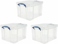 Really Useful Box 35 Litre Plastic Storage Box, 3 Pack, Clear