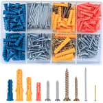 360 Pcs Plasterboard Screws & Wall Plugs and Nails Set, Assorted Masonry Brick