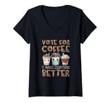 Womens Vote For Coffee Coffee Addict Barista Coffee Brewer Maker V-Neck T-Shirt