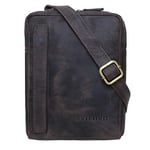 STILORD 'John' Vintage Sacoche Petite Cuir Homme Sac à Bandoulière pour Tablette PC 8.4 Pouces Sac à l'Épaule Cuir Véritable, Couleur:Marron - foncé