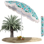 Relax4life - Parasol à Frange Rustique Φ200CM, Parasol Plage Inclinable avec Mât Démontable et Pieds à Vrille, Parasol à 8 Baleines Imperméables w/r