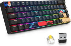 clavier mécanique sans fil 65%,Bluetooth 5.0/2.4Ghz/filaire,68 touches clavier gamer mécanique rétro-éclairé led rgb,hot swappable avec clavier mécanique switch gateron yellow(68 Blue Samurai)