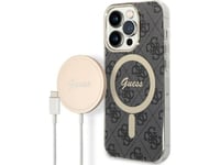 Guess Bundle Pack Magsafe 4G - Etui + Lader Magsafe Iphone 14 Pro Max (Svart/Gull)