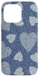 iPhone 14 Pro Max Cute Big & Small Hearts Blue Denim-Like Pattern Case