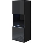 Vitrine murale 1 porte avec led Meuble de Rangement suspendu 40x126x29cm 3 compartiments Modèle Luke V3 Noir Finition brillante