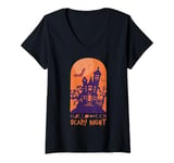 Womens Halloween Scary Night Haunted House Spooky Vibes V-Neck T-Shirt