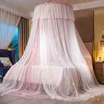 VARWANEO Ciel de lit Princesse pour Filles, Rideau à baldaquin de lit Double Couche en Maille Transparente - Moustiquaire Princesse pour lit jumeau, Complet, Queen Size, King (Rose/Blanc)