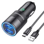 JOOMFEEN Chargeur de Voiture USB C,Qualcomm Quick Charge 3.0+2.4A 30W 2 Ports USB Chargeur Allume Cigare avec 3ft Câble Type C pour Samsung Galaxy S10E/S9/S8/Note 8,LG G6,OnePlus 5,Huawei P20/P10