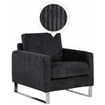 Fauteuil Tapissé en Velours Côtelé Noir avec Piétement Argent Chromé Design Meuble Idéal pour Salon au Style Rétro et Traditionnel Beliani