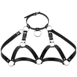 Mode Punk Cupless BH Top Läder Sele Bälte Kropp Bondage Bröstband Svart Dubb Nit Beskuren Top Bröstband Black One size