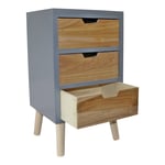 Grey Chest of 3 Drawers Natural Wood Drawer 4 Legs Bedside Table Nightstand UK