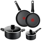 Tefal Titanium Stone, Set 4 pcs, Saucepan 16 cm + Lid, Frying Pans 20/26 cm, Stewpot 24 cm + Lid, High-Performance Non-Stick Coating, Metal Spatula Safe, All Hobs Including Induction, E105S445