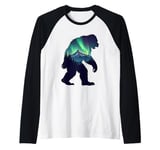 Bigfoot in the Forest Sasquatch Yeti Aurora Raglan Baseball Tee