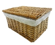 Lidded Wicker Storage Basket With Lining Xmas Hamper Basket Natural Small 30 x 20 x 11.5 cm