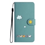 Jeffene for iPhone 13 Pro Max (6.7 inch) Case,PU Leather Flip Wallet Cover with [Kickstand][TPU Inner Shell][Card Holder],Green&Cat